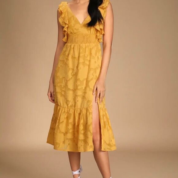 Lulus NWT Absolutely lovely Marigold floral Tie back midi dress - Picture 15 of 15